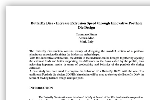Almax Mori | FEA | Butterfly Dies - Increase Extrusion Speed through Innovative Porthole Die Design | 